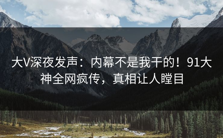 大V深夜发声：内幕不是我干的！91大神全网疯传，真相让人瞠目